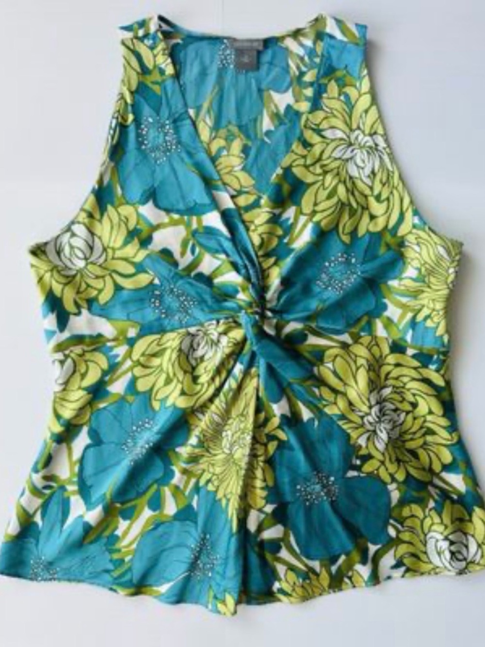 Vintage 100%silk Ann Taylor Floral Twist-Front Camisole - Teal & Lime